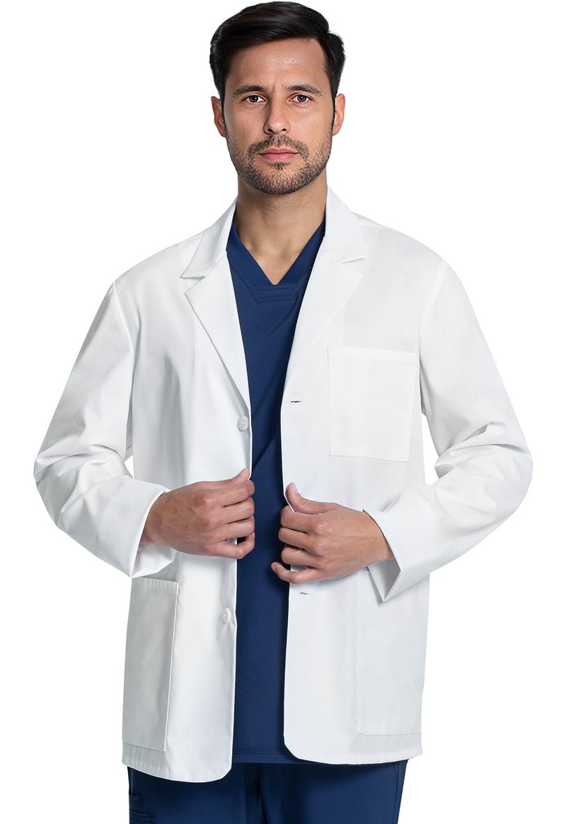 Cherokee Mens Lab Coat 30" Men's Consultation White Coat Durable, Mechanical Stretch - CK401, S, White - Image 1